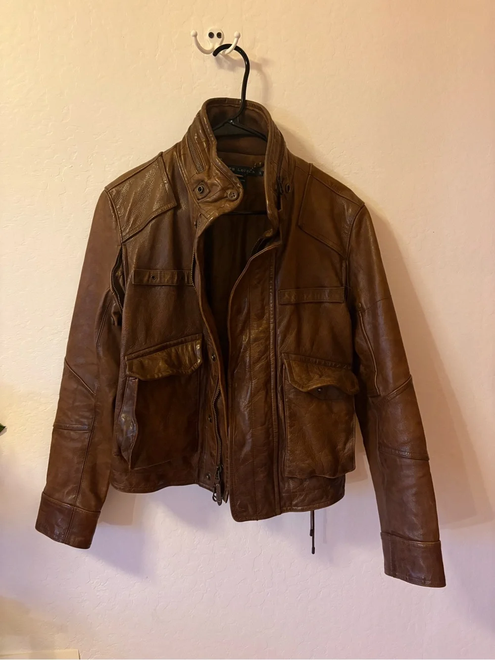 Ralph Lauren Brown Leather Military Field Jacket - Picture 1 of 3